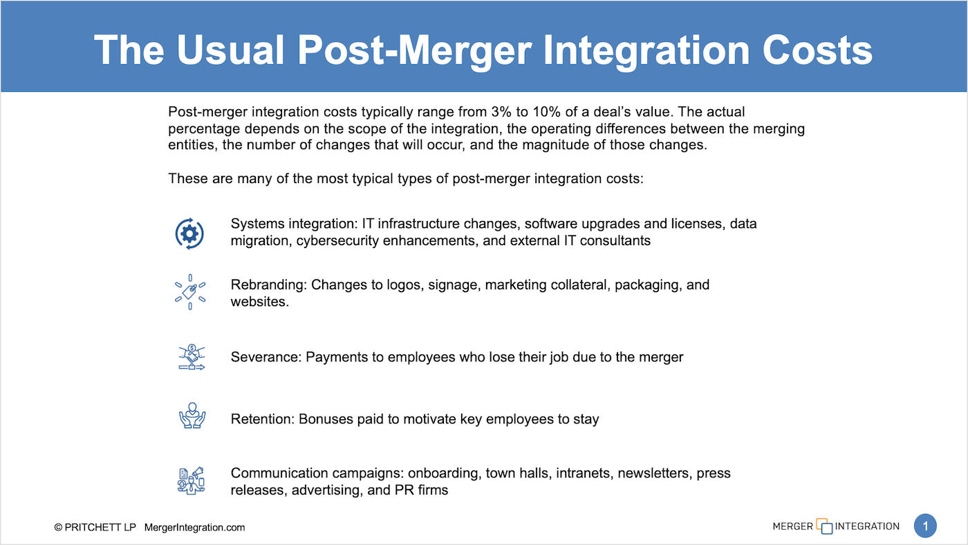The Usual Post Merger Integration Costs